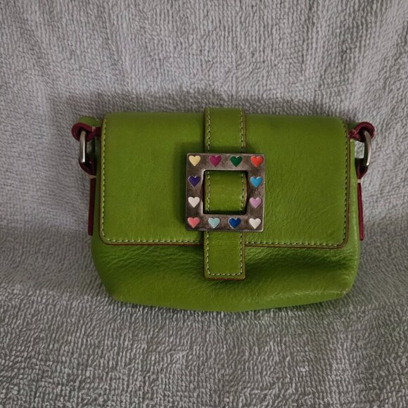 🔆50% OFF! Dooney & Bourke Green & Pink Rainbow Heart Buckle Crossbody Purse - Picture 1 of 15